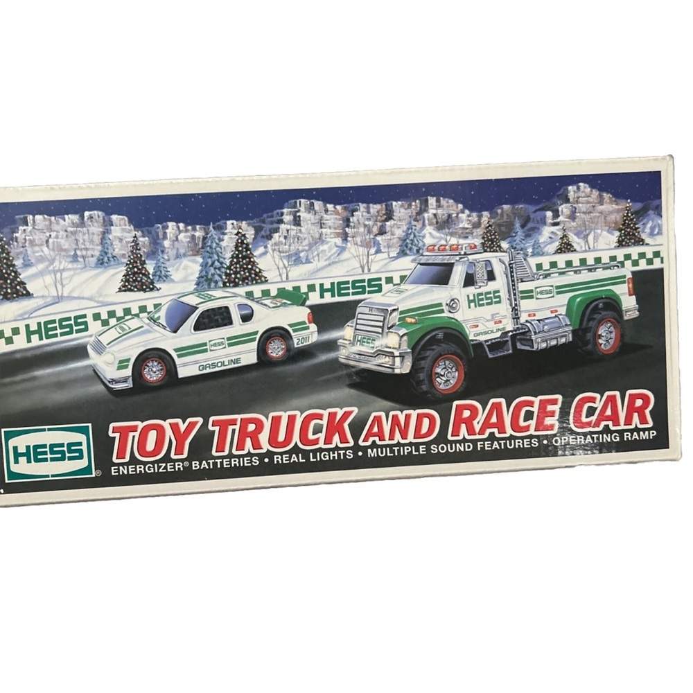Hess Green and White Toy Truck and Race Car Set